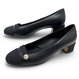 NEUF CHAUSSURES CHANEL BALLERINES PERLES LOGO CC G32921 40 CUIR NOIR SHOES - Chanel
