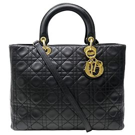 BORSA A SPALLA CHRISTIAN DIOR LADY LARGE IN PELLE CANNAGE NERA