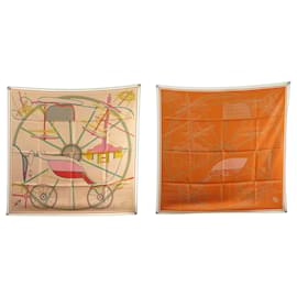Hermès NUEVO Pañuelo HERMES PETIT DUC DOUBLE FACE CARRÉ 90 de Seda NARANJA