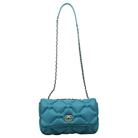 Borsa a tracolla trapuntata Chanel Large Chesterfield in pelle di vitello turchese