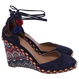 Espadrilles con zeppa Aquazzura con decorazioni Pom-Pom in camoscio blu