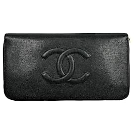 Portafoglio lungo con zip Chanel Timeless CC in pelle caviar nera