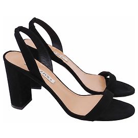 Sandali con tacco block So Nude di Aquazzura in scamosciato nero