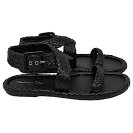 Sandali piatti infradito Dior Woven Ocean in rafia nera
