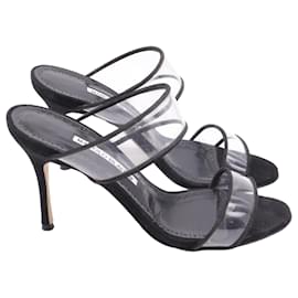 Mule con tacco Manolo Blahnik in PVC con listino in scamosciato nero
