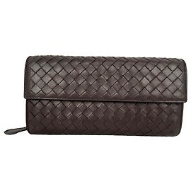 Portafoglio Continental Intrecciato Bottega Veneta in pelle marrone