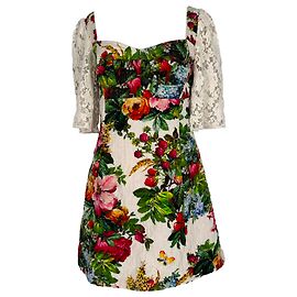 Dolce & Gabbana Mini-Kleid aus floralem Jacquard in Multicolor-Baumwolle