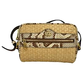 Borsa a tracolla Gucci Mini Ophidia con dettaglio watersnake in rafia beige
