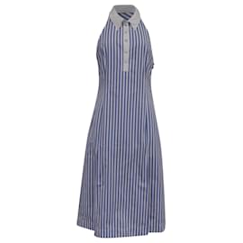Vestido polo halter con rayas awning Thom Browne en algodón azul claro