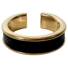 Bague à double clou en cuir de veau Athena Noir Black - Hermès