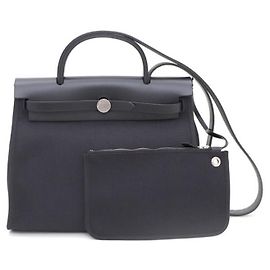 Hermès Borsa Tote e Borsa a Spalla Birkin Small PM in Tela con Bordi Argentati
