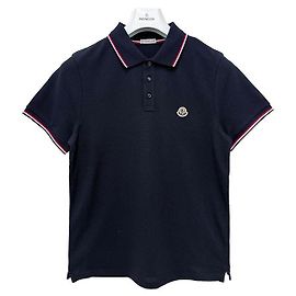 Moncler Polo in piqué di cotone con bordatura logo Blu scuro