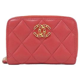 Monedero de piel de cordero rojo Chanel