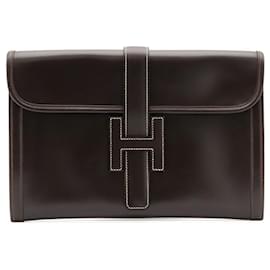 Clutch Hermès Jige PM in pelle marrone scuro