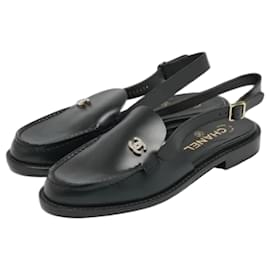 Mocassini slingback in pelle nera Chanel 37