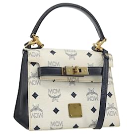 Bolso MCM Vicetos Logogram PVC Cuero 2way White Gold Auth 193908