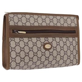 GUCCI GUCCI Plus Clutch in PVC e pelle Beige Tonalità oro Auth gh2255
