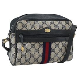 Borsa a Spalla GUCCI GG Supreme Sherry Line PVC Navy Gold 72 001 3654 Auth gh2235