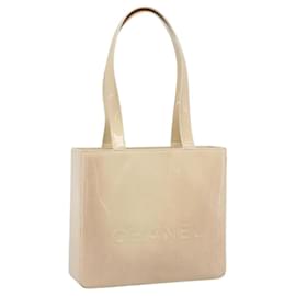 Borsa Tote CHANEL in pelle verniciata Avorio Oro CC Auth bs36616