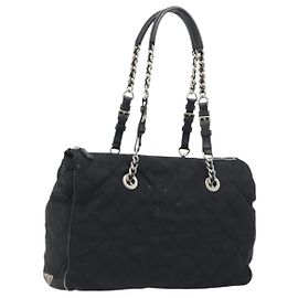 Borsa a Spalla con Catena PRADA Nylon Nero Argento 195292