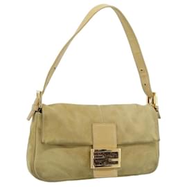 Borsa a tracolla FENDI Mamma Baguette in scamosciato beige oro Auth 194704V