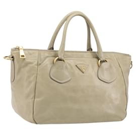 Borsa PRADA in pelle 2way Beige Gold Auth 193894A