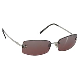 CHANEL Rimless Sunglasses Metal Red Silver CC Auth BA14258M - Chanel