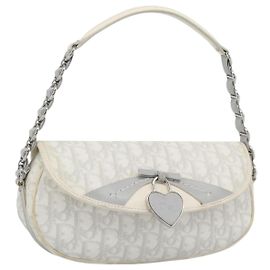 Borsa Christian Dior Trotter Canvas Romantic Chain Bag PVC Bianco Argento Autentica 194899V