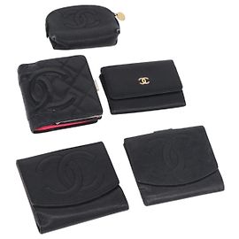 CHANEL Portafoglio Cambon Line in pelle Caviar Black 5 Set CC Auth fm5423