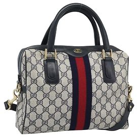 Borsa Boston GUCCI GG Supreme Sherry Line PVC 2way Navy Gold Auth 194672V