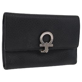Salvatore Ferragamo Gancini Bifold Wallet Leather Black Silver Auth bs36466