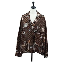 Camisa de manga larga LOUIS VUITTON Catgram Seda 40 Marrón LV Auth ar14094