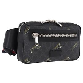 GUCCI GG Supreme Sherry Line Waist Bag PVC Negro Plata 474293 Auth ka5506A