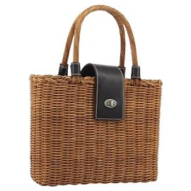 Bolsa de mão BURBERRY Rattan Marrom Prata Auth 193369A