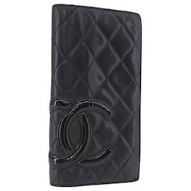 CHANEL Cartera Larga Cambon Line en piel de cordero negra CC Auth 192549 - Chanel