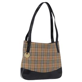 Borsa a Spalla Burberrys Nova Check in Tela Beige Black Auth 194178A
