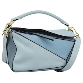 Borsa a mano LOEWE Puzzle Small in pelle 2way Blu chiaro con finiture dorate Auth ka5477V