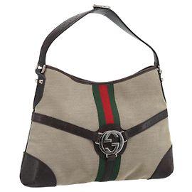Borsa a tracolla GUCCI Web Sherry Line in tela Beige Silver 114879 Auth 194715A
