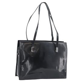 Borsa Tote GUCCI in vernice nera con dettagli argento 001 3264 Auth gh2325