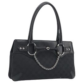 Borsa GUCCI Horsebit GG Canvas Nera Argento 114913 Auth 193014V