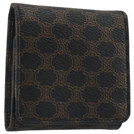 Céline CELINE Macadam Canvas Coin Purse PVC Leather Black Gold Auth 191960V