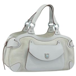 Borsa a mano Salvatore Ferragamo Gancini in scamosciato azzurro chiaro argento Auth BA14181