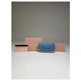 Porta-chaves de couro Vintage Miu Miu Azul claro Navy Dourado