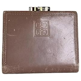 Vintage Givenchy Logo geprägtes Leder Portemonnaie Braun Gold