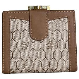 Portafoglio Vintage Dior Honeycomb Canvas Beige Marrone Oro