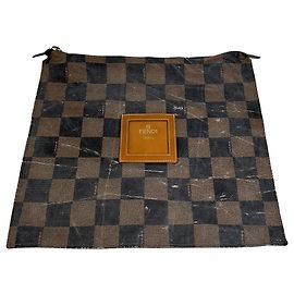 Pochette Vintage Fendi in tela rivestita Marrone Nero Oro