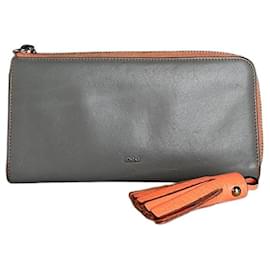 Chloé Vintage Chloe Leder-Reißverschluss-Geldbörse Grau Orange