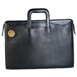 Vintage Burberry Aktentasche aus strukturierter Leder für Herren Schwarz Gold