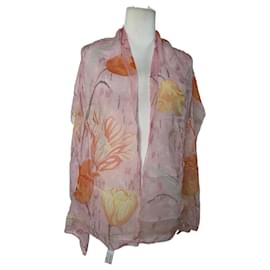 Salvatore Ferragamo Sciarpa vintage in seta Ferragamo Floreale Rosa Arancio Crema