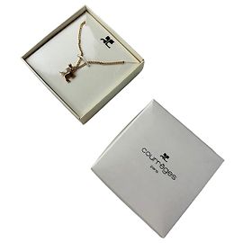 Collana a catena con accento in cristallo vintage Courreges Oro Nuovo nella scatola